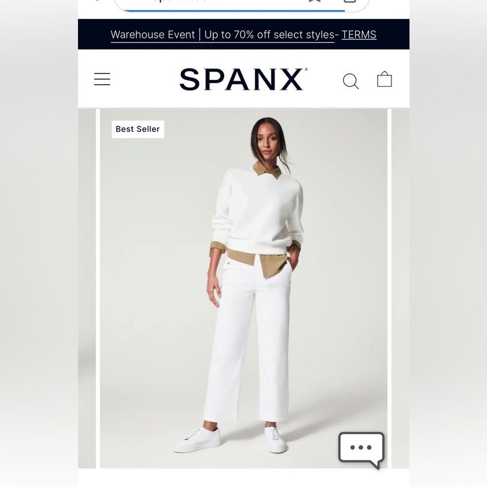 Stretch Twill Cropped Wide Leg Pant - color is white